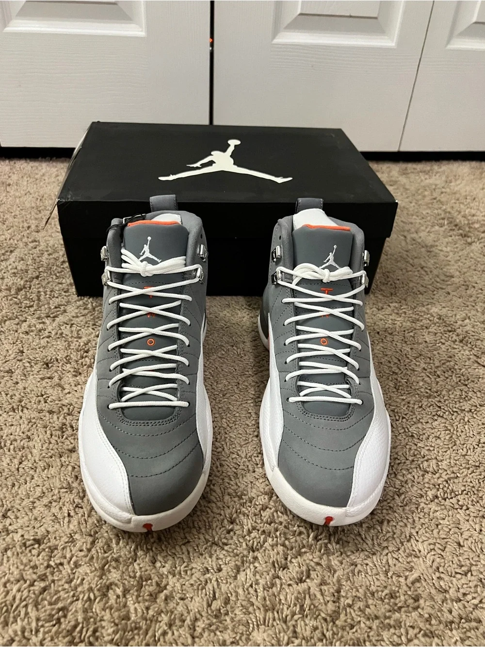 Nike Kids' Air Jordan 12 Retro Sneakers in White/Grey/Red